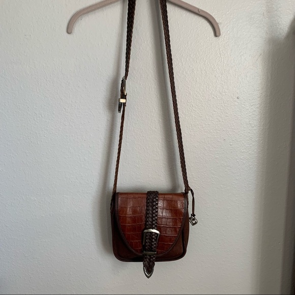 Brighton embossed two tone leather crossbody braided strap - Picture 1 of 13